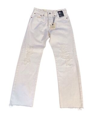 Levis NWT Size 26x28 White Button Fly 501 Cropped Jeans Straight Leg Cotton Boho